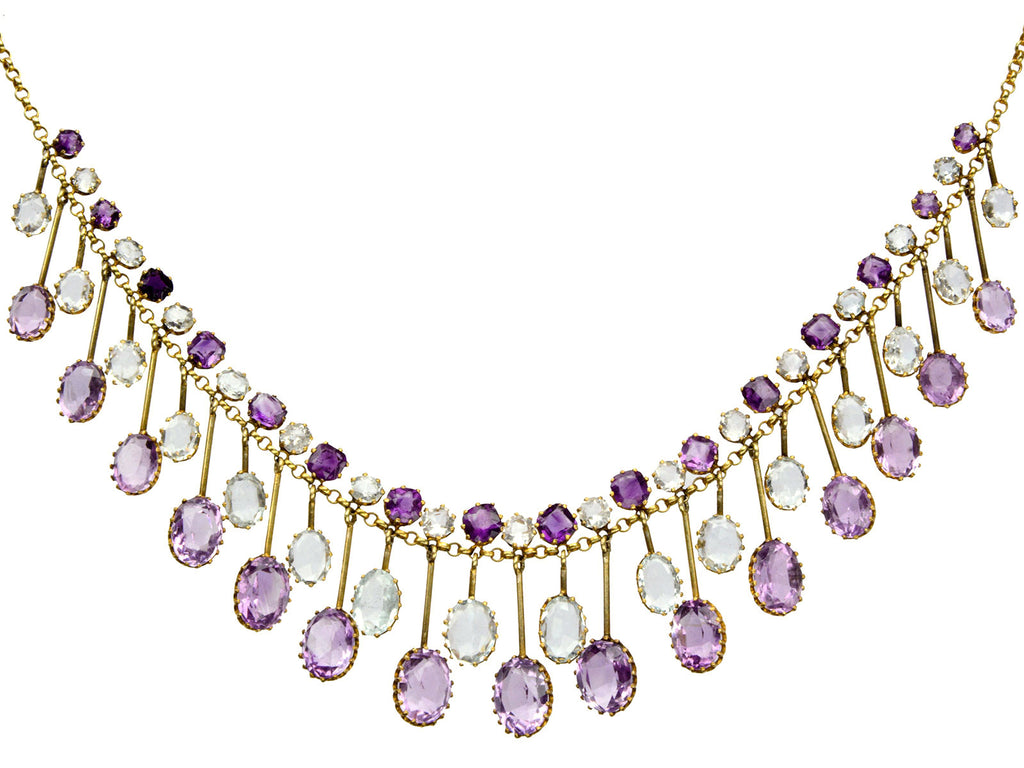 1900s Edwardian Amethyst & Aqua Necklace (on white background)