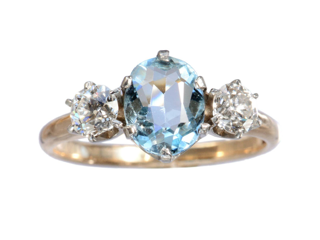 1910s Aqua & Diamond Ring (on white background)