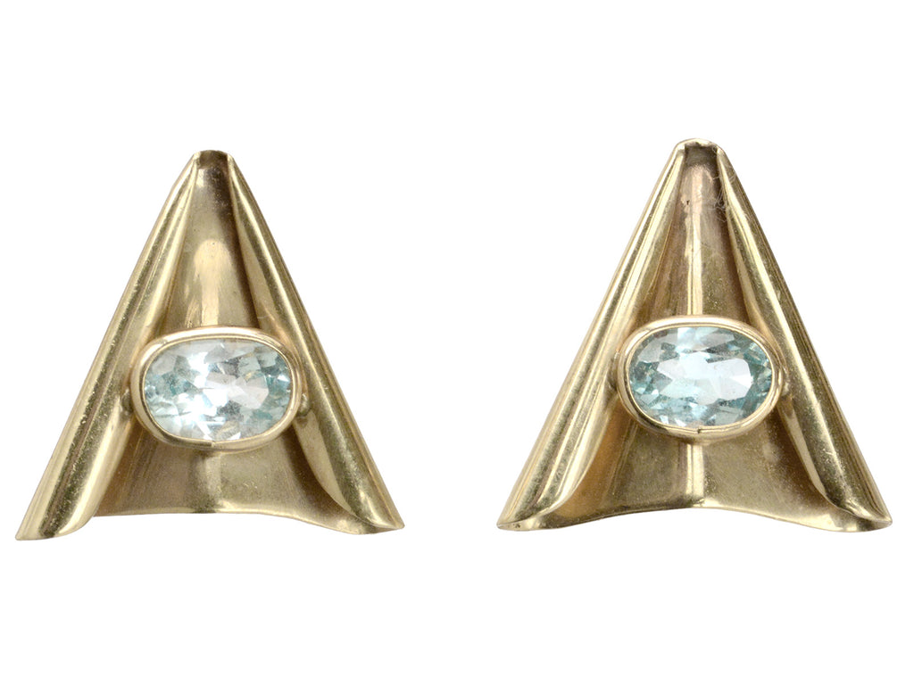 1980s Triangular Aqua Earrings (on white background)