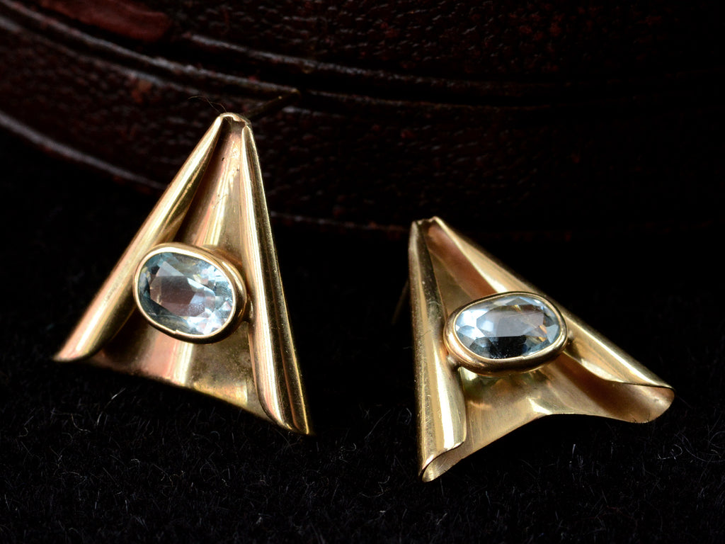 1980s Triangular Aqua Earrings
