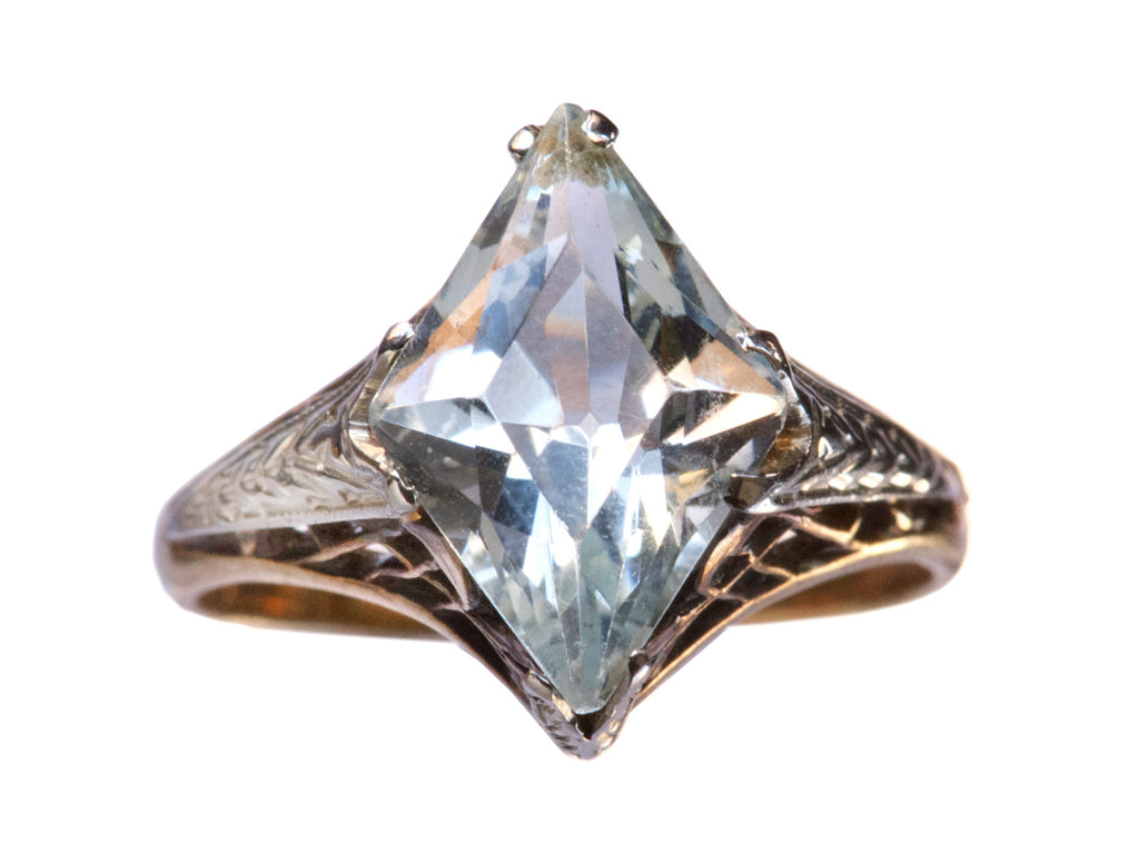 1930s Aquamarine Filigree Ring (on white background)
