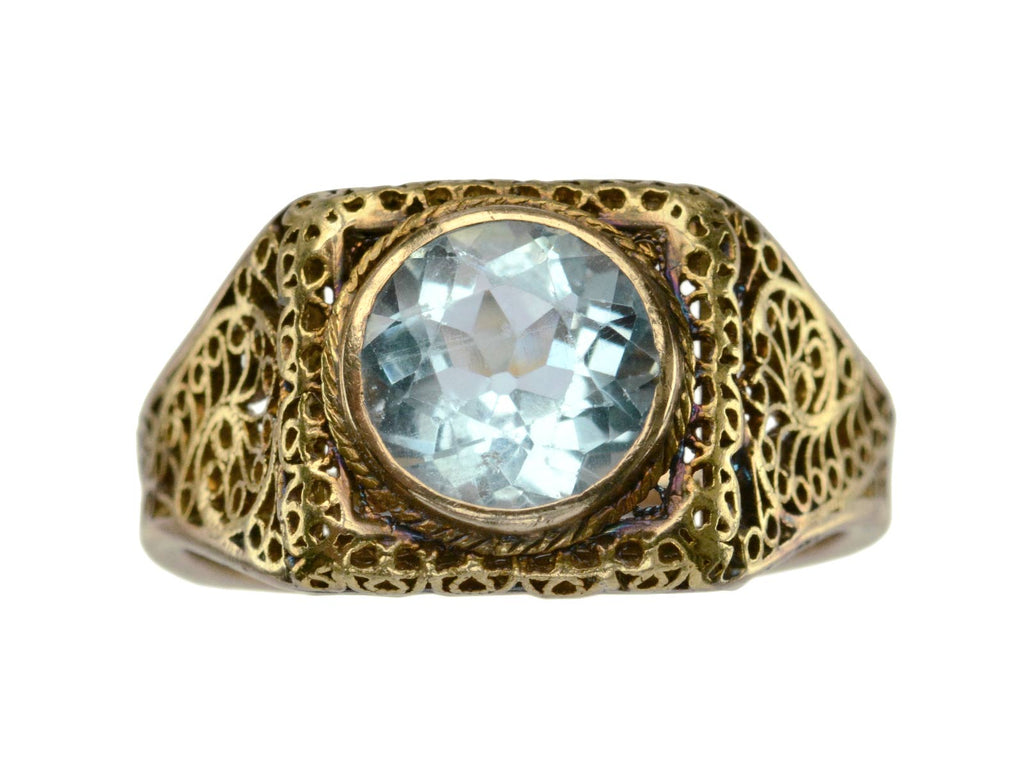 1920s Filigree Aquamarine Ring (on white background)