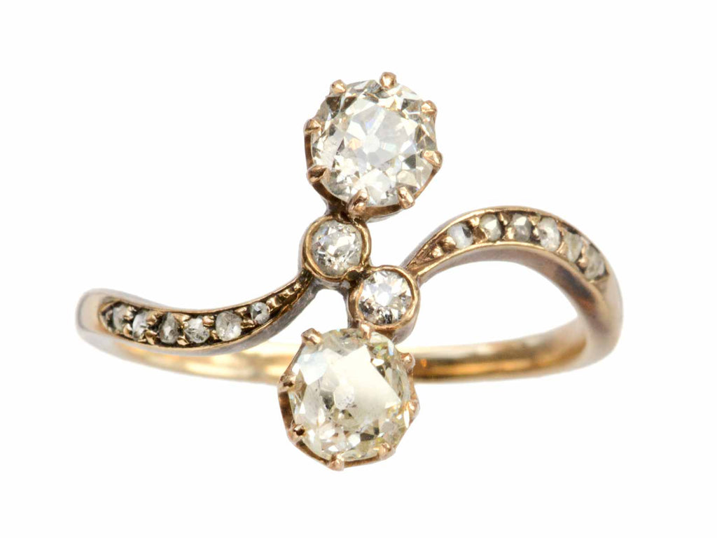 1890s Art Nouveau Two Diamond Ring (on white background)