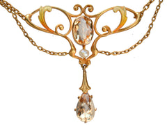 1900s Art Nouveau Citrine and Enamel Necklace