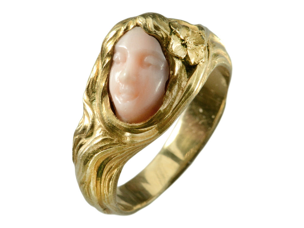 c1900 Art Nouveau Coral Ring (on white background)