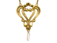 1900s Art Nouveau Pearl Necklace (on white background)