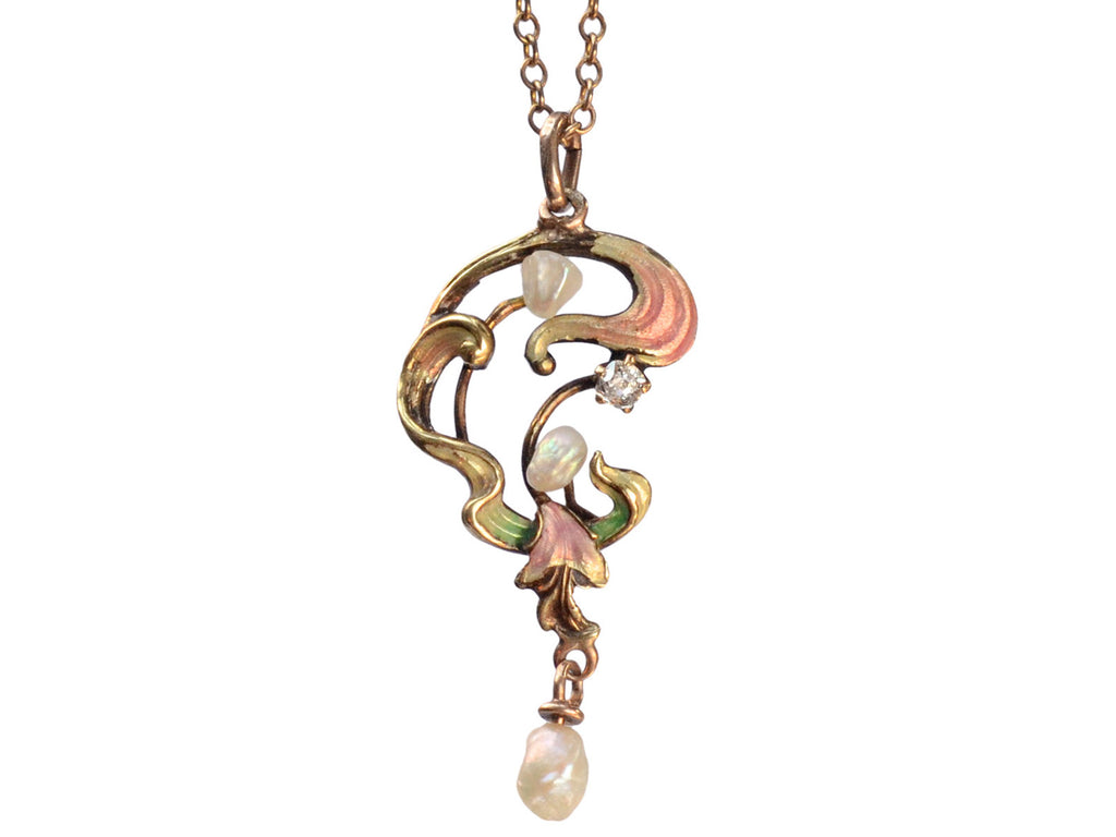 1900s Art Nouveau Enamel Necklace (on white background)