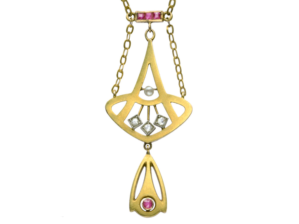 1900s Art Nouveau Ruby Necklace (on white background)