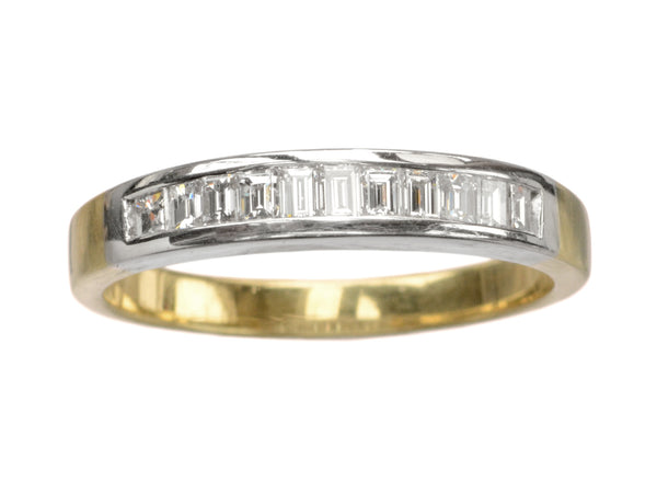 1980s Yellow and White Gold Baguette Diamond Band (on white background)