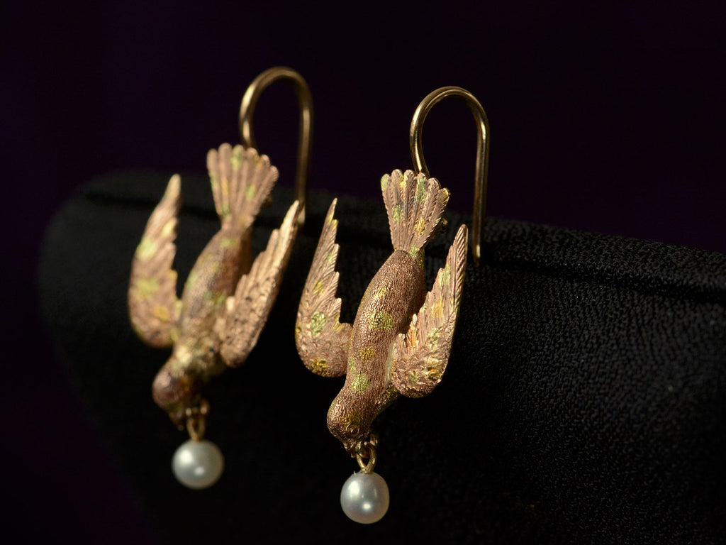 1890s Victorian Gold Bird Earrings