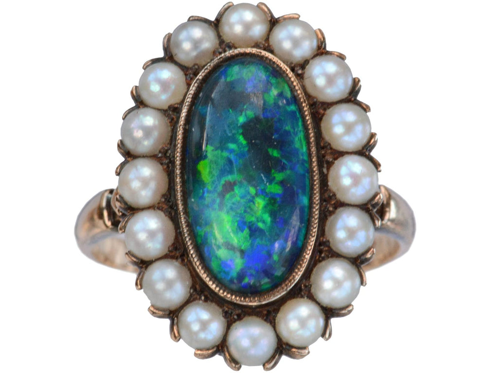 1910s Black Opal & Pearl Ring (on white background)