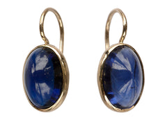 Blue Cabochon Gold Earrings