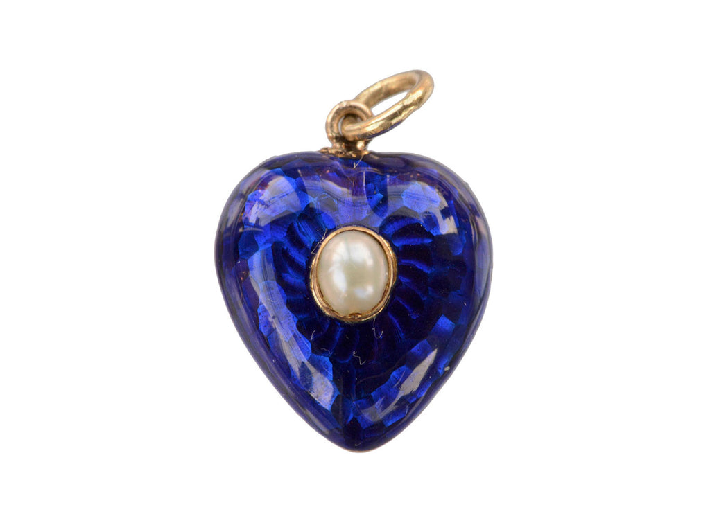 1900s Blue Enamel Heart Charm (on white background)
