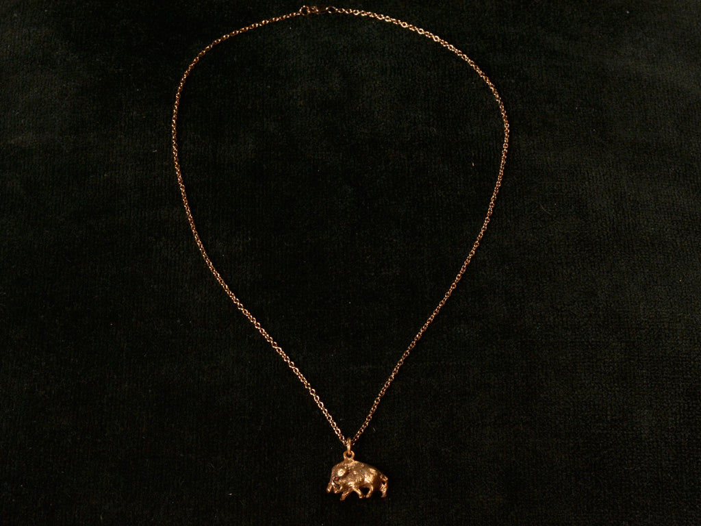 1890s Victorian Wild Boar Pendant Necklace