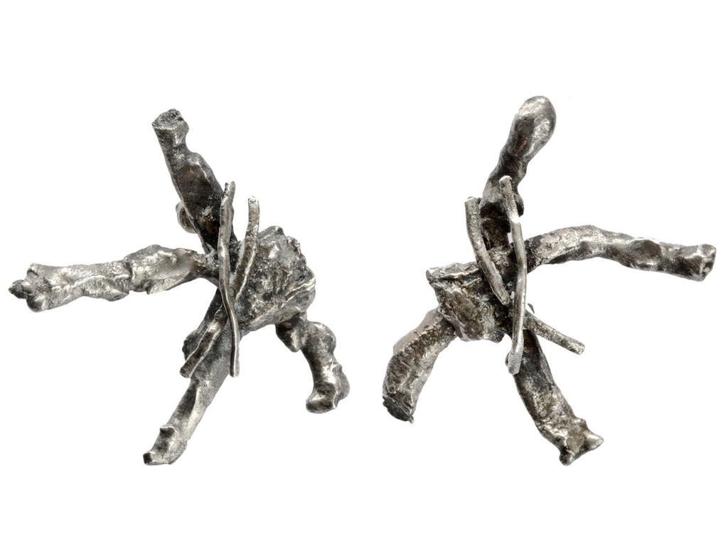 1960s Large Brutalist Earrings (on white background)