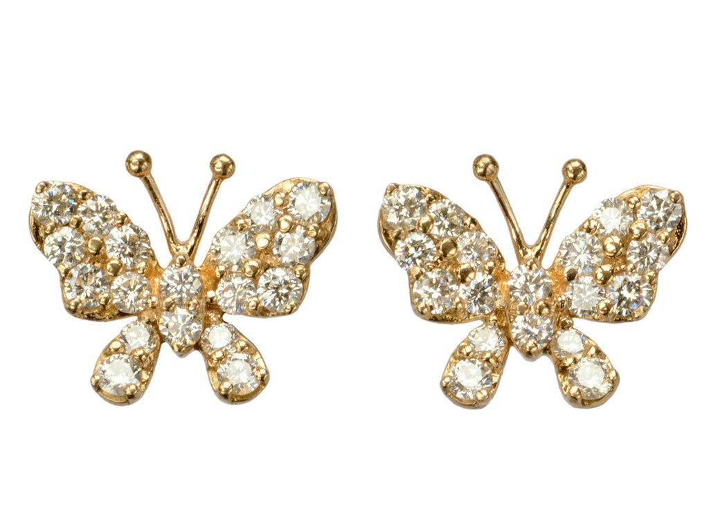 1980s Diamond Butterfly Stud Earrings (on white background)