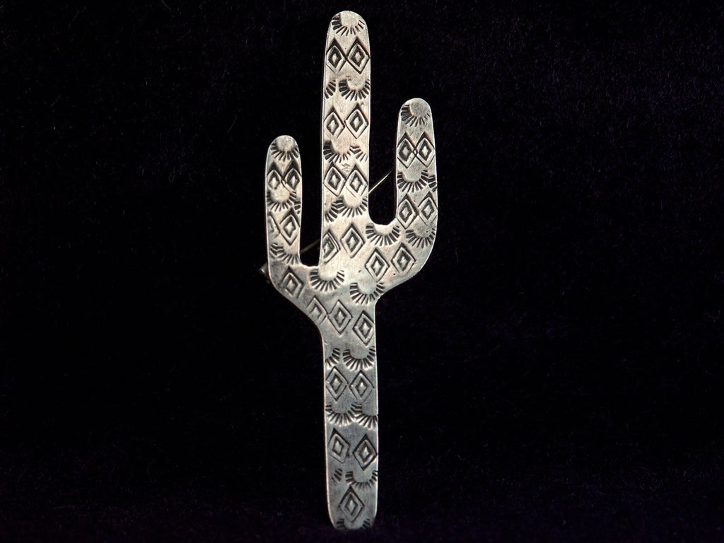 1970s Silver Cactus Brooch (on black background)