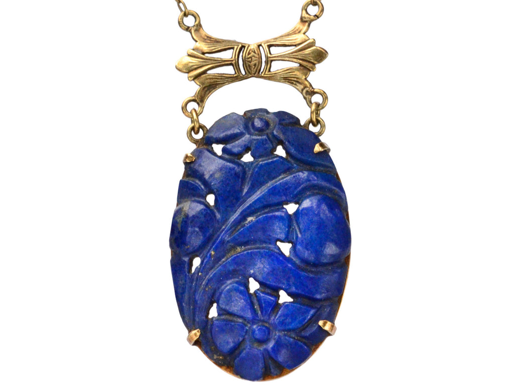 1920s Carved Lapis Necklace (on white background)