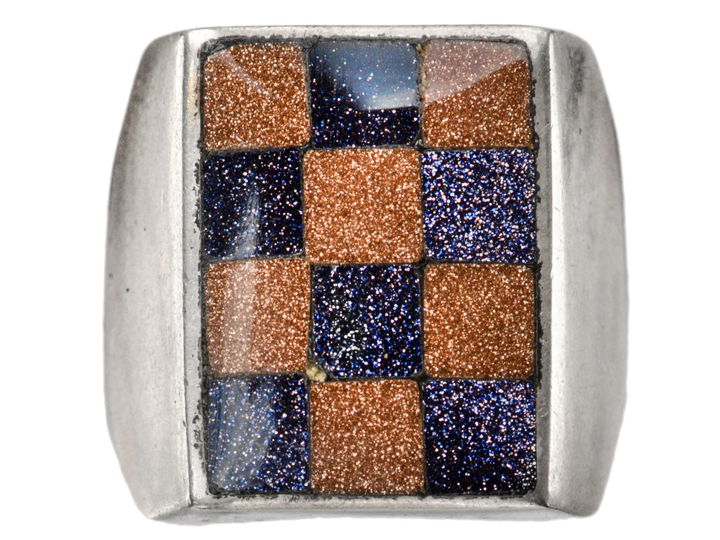 1970s Inlaid Checkerboard Ring (on white background)