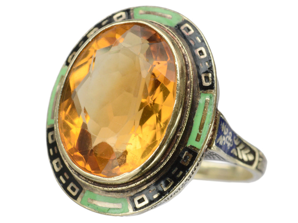 c1920 Deco Citrine Enamel Ring (on white background)
