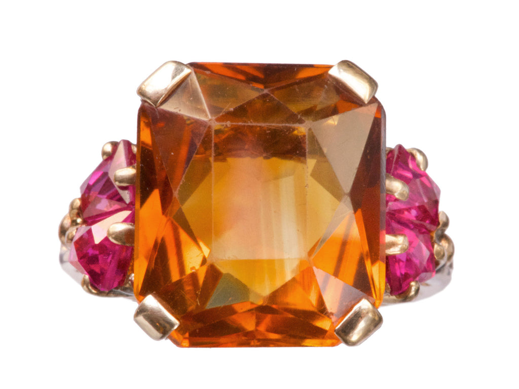1940s Retro Citrine & Ruby Ring (on white background)