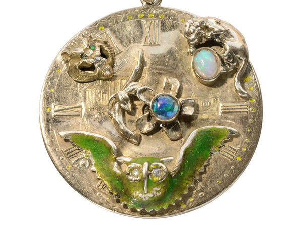 c1980 Gold Clock Pendant (on white background)