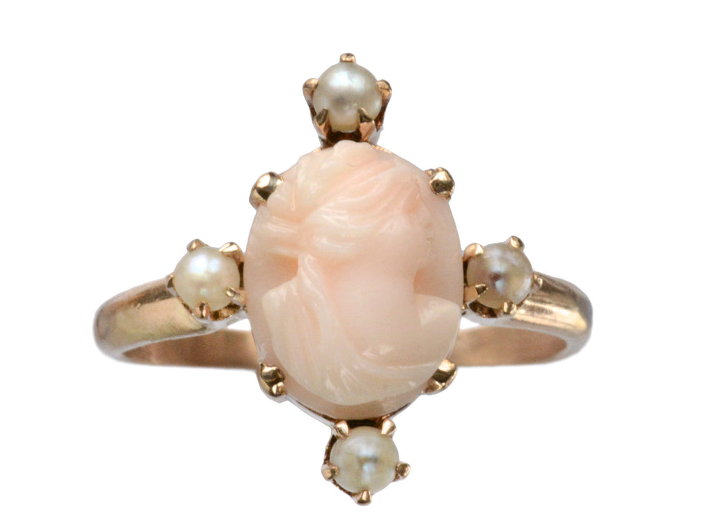 1900s Pink Coral Cameo Ring (on white background)