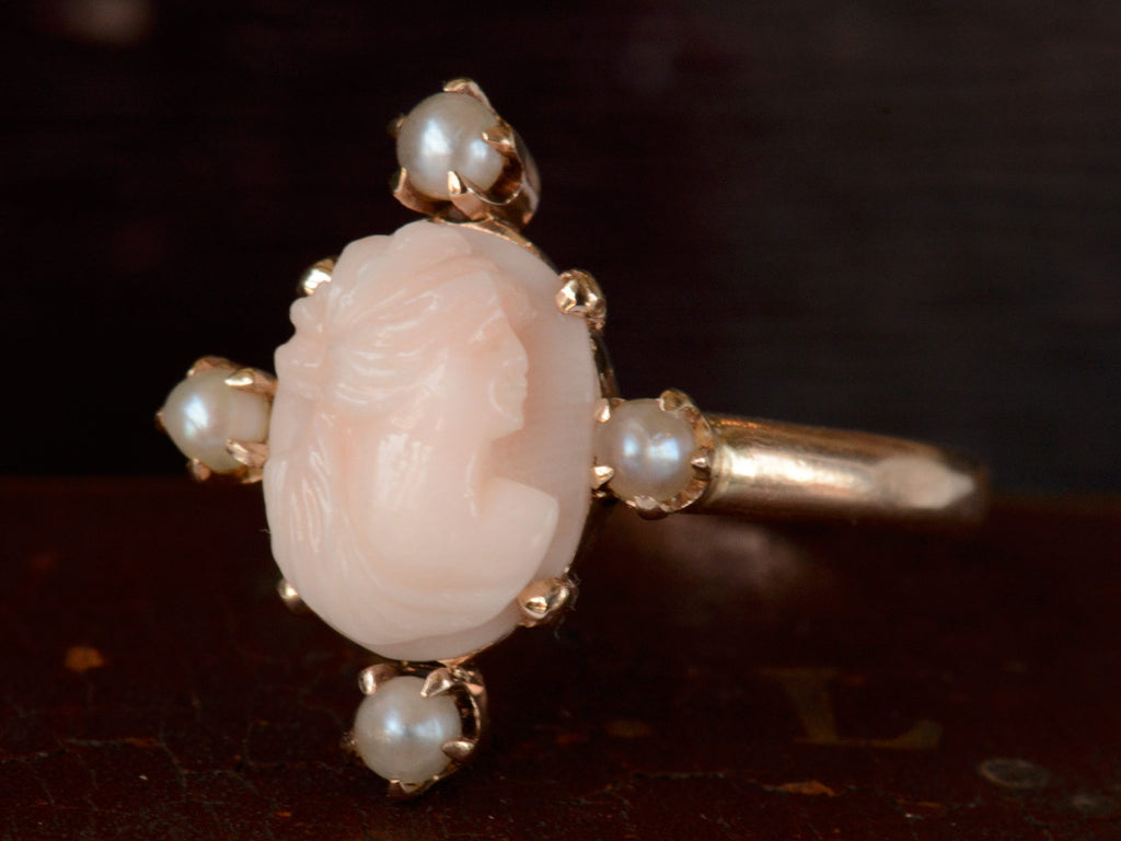 1900s Pink Coral Cameo Ring (side view)