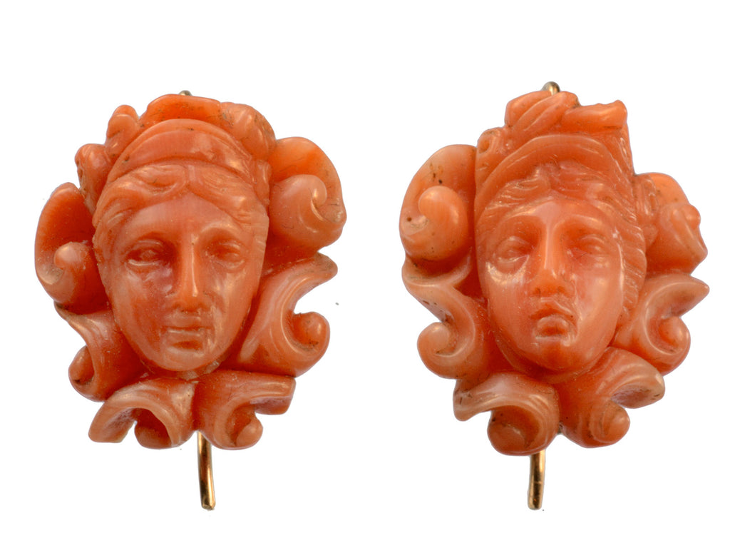 1870s Coral Cameo Earrings (on white background)