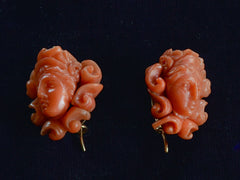 1890s Carved Coral Cameo Earrings