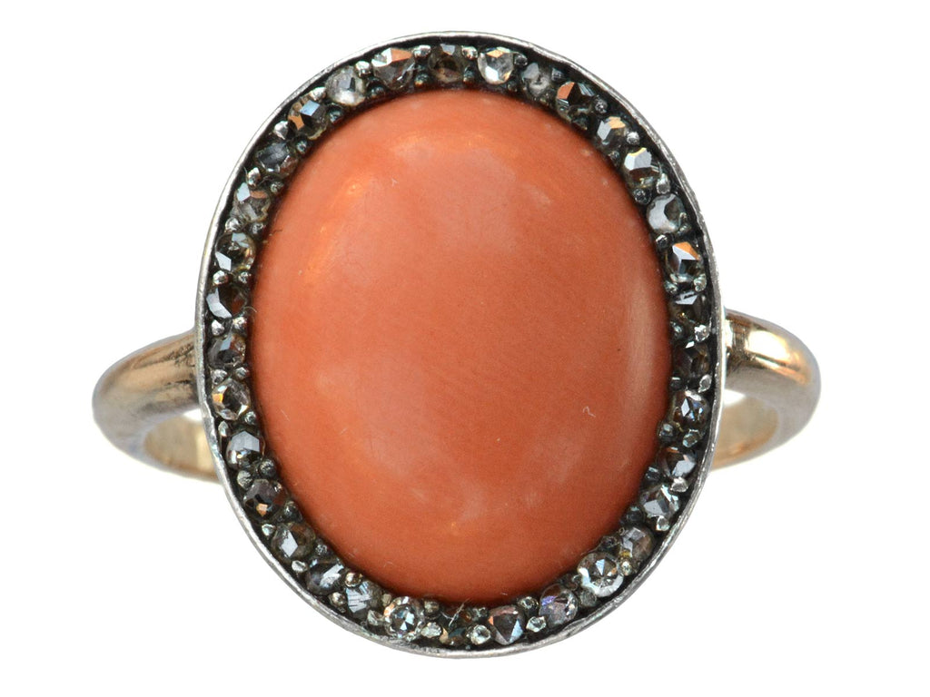 c1880 Victorian Coral & Diamond Ring (on white background)