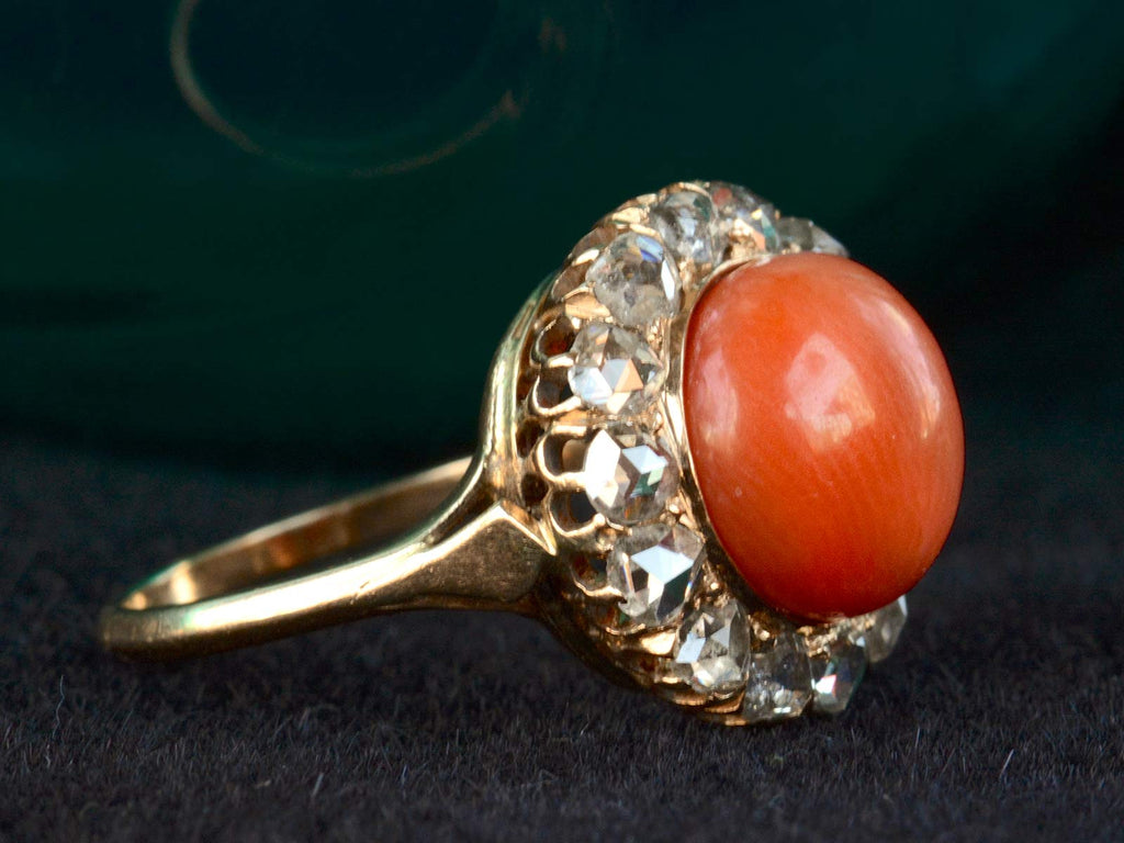 1880s Coral & Diamond Ring