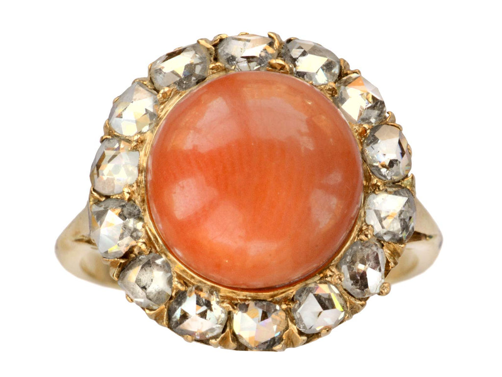 1880s Coral & Diamond Ring (on white background)