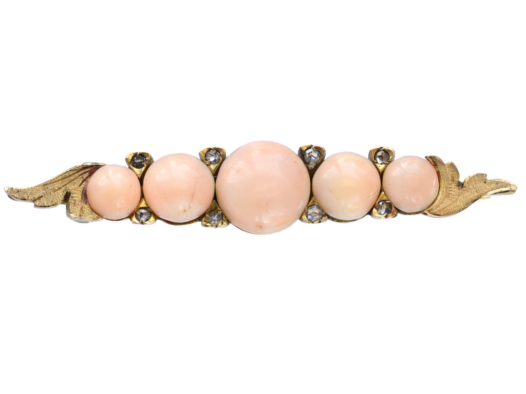 c1880 Coral & Diamond Brooch (on white background)