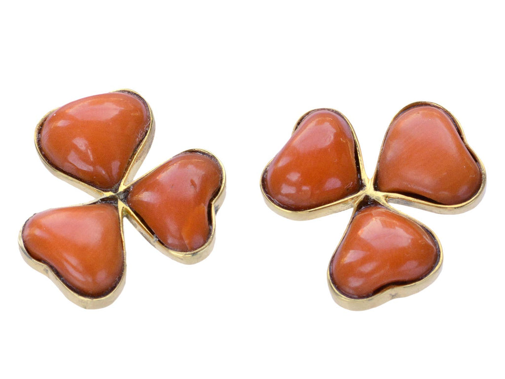 c1950 Coral Clover Earrings (on white background)