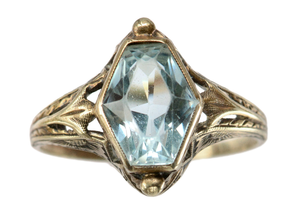 c1920 Art Deco Aquamarine Ring (on white background)