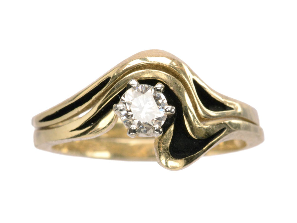 1970s Enamel & Diamond Wedding Set (on white background)