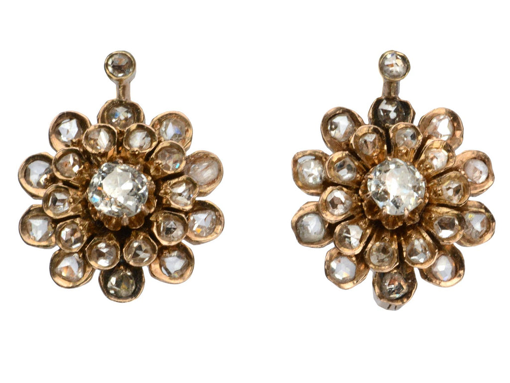 1880s Victorian Diamond Flower Earrings (on white background)