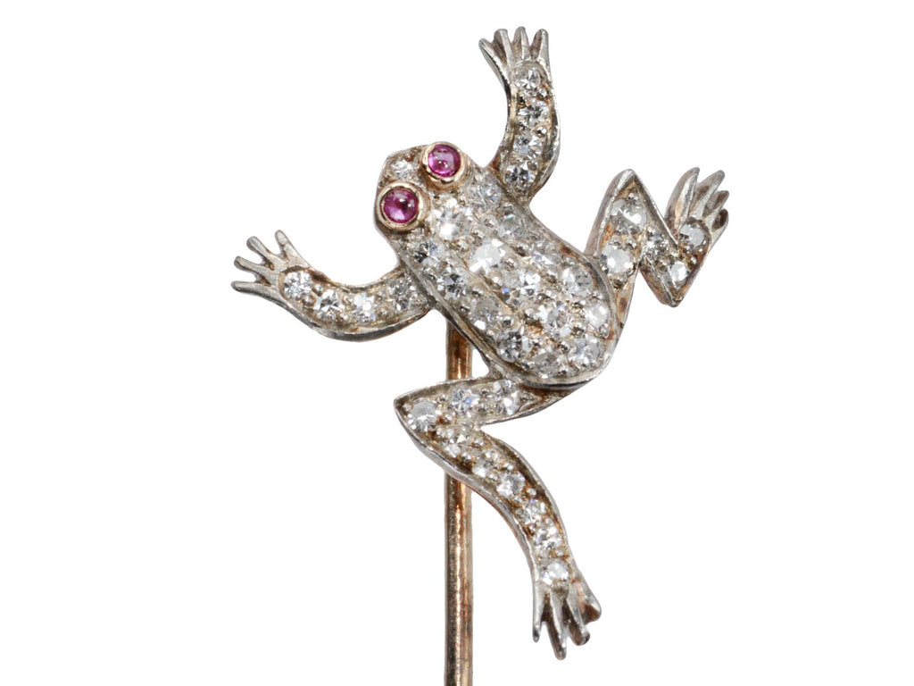 c1900 Diamond Frog Stick Pin (on white background)