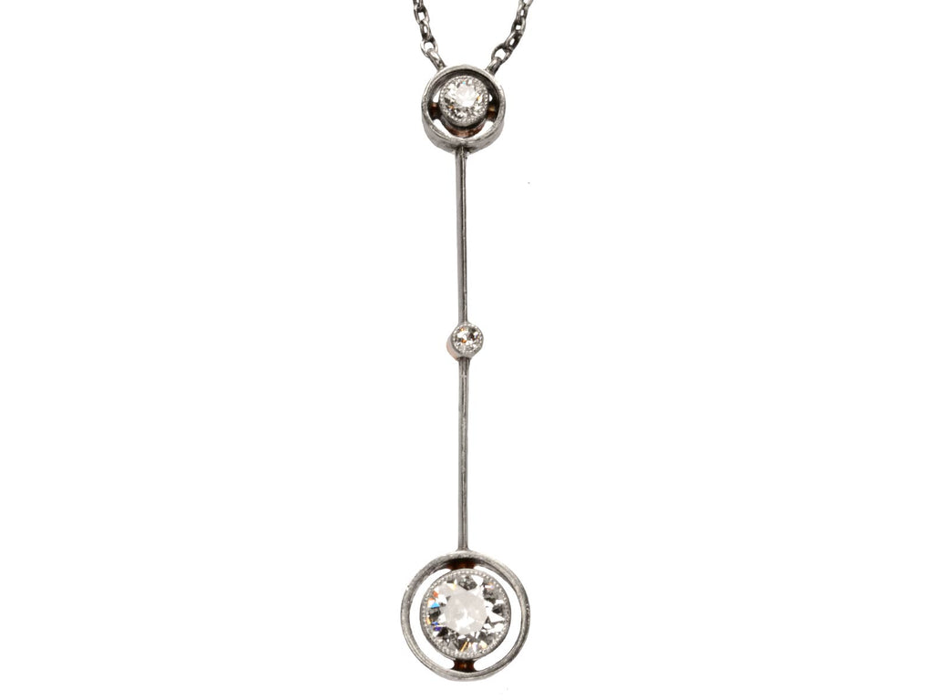 1900s Edwardian Diamond Pendant Necklace (on white background)