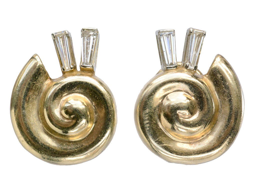 1970s Diamond Snail Earrings (on white background)