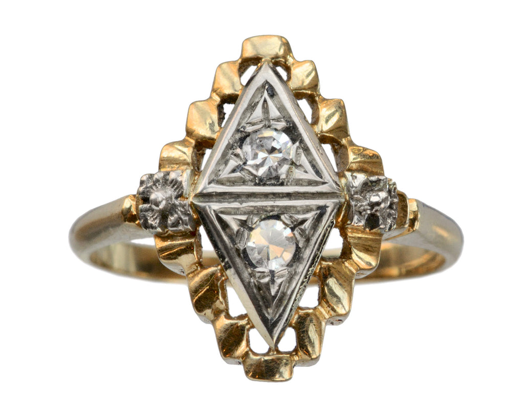 1930s Deco Double Triangle RIng (on white background)