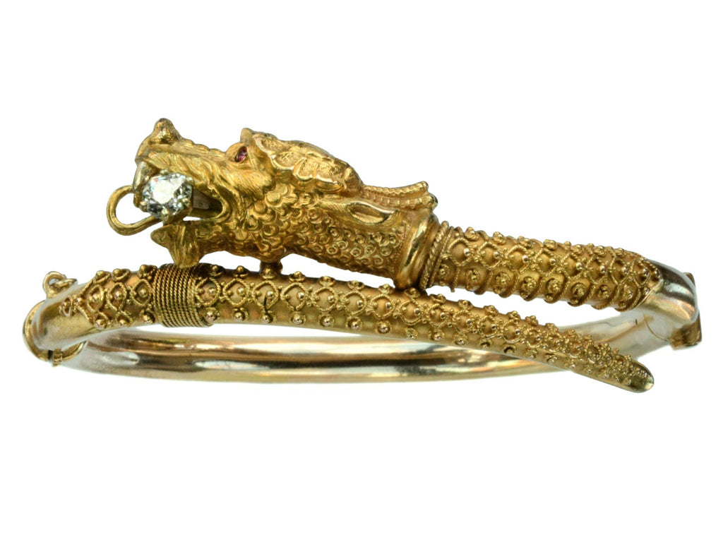 1880s Etruscan Revival Dragon Bracelet (on white background)
