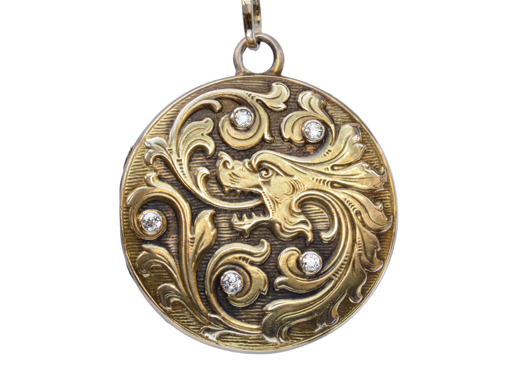 c1900 Diamond Dragon Locket (on white background)
