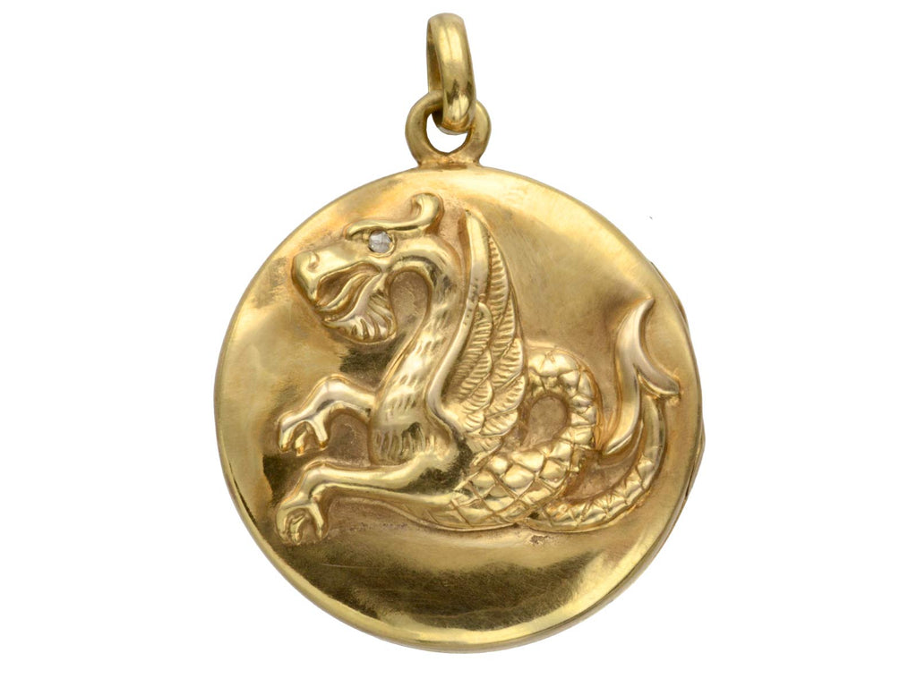 1890s Gold Dragon Locket (on white background)