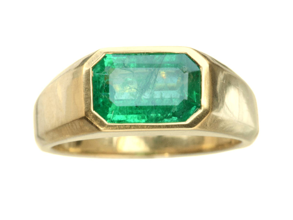 Modern Men Ring Yellow Gold Solid 10K Wide Band Emerald with 2 diamond – J  F M