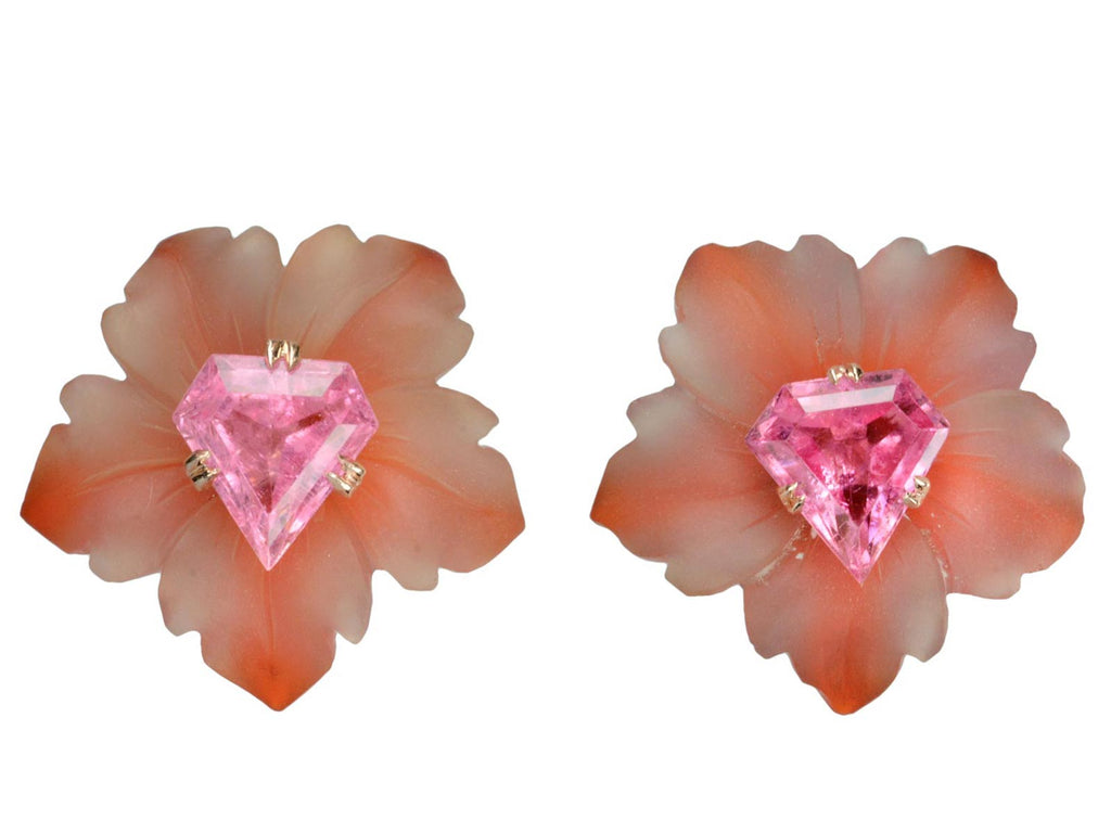 EB Pink Tourmaline and Agate Flower Stud Earrings