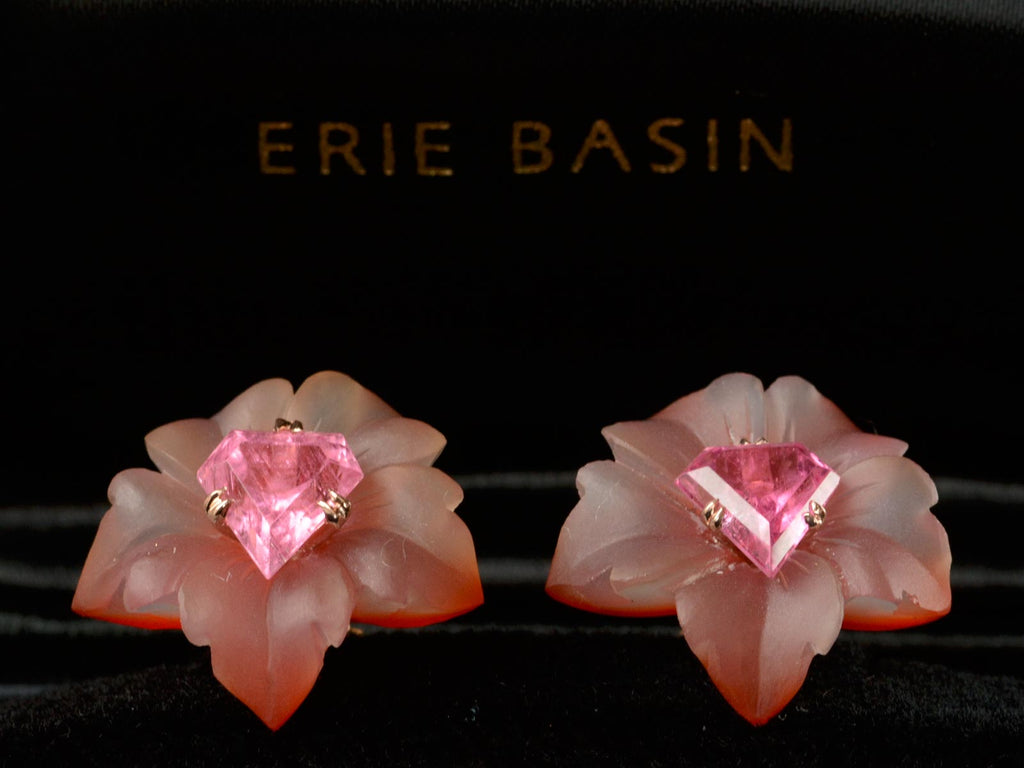 EB Pink Tourmaline and Agate Flower Stud Earrings