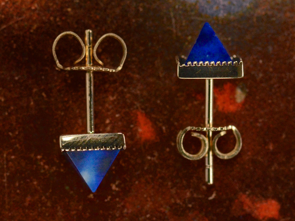 Pyramidal cut lapis lazuli earring studs in 14K gold. Part of our in-house line.