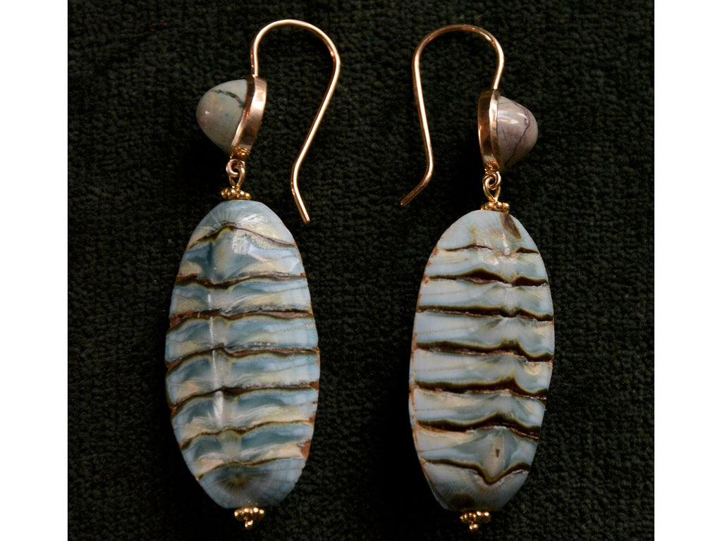 EB Mollusk & Turquoise Earrings (on black background)